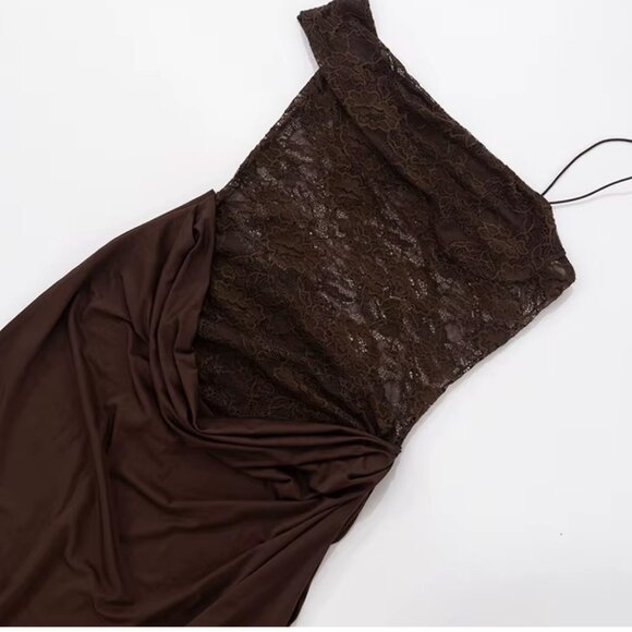 Chocolate Brown Lace-Panel Maxi Dress, brand new – Size Small - Picture 7 of 16